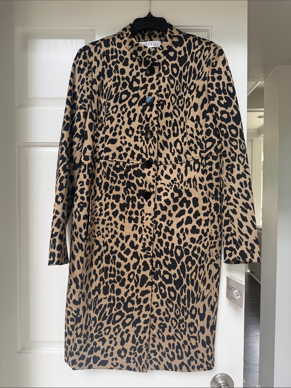Kasper Animal Print Stand Collar Topper Long Coat Jacket Duster Size 2P